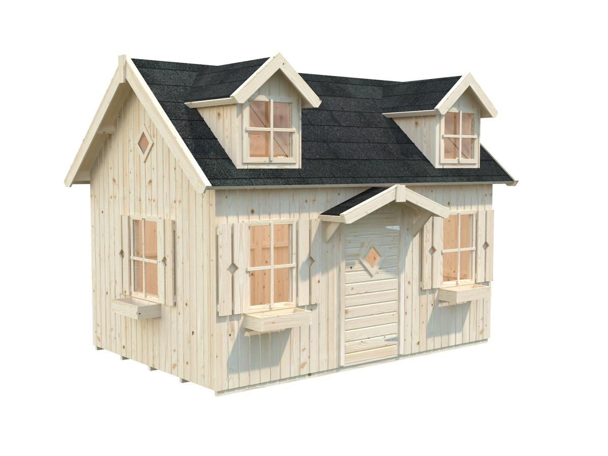 Wonderland playhouse, natural wood finish close-up