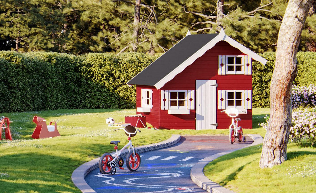 Rascal playhouse with gray-painted exterior finish