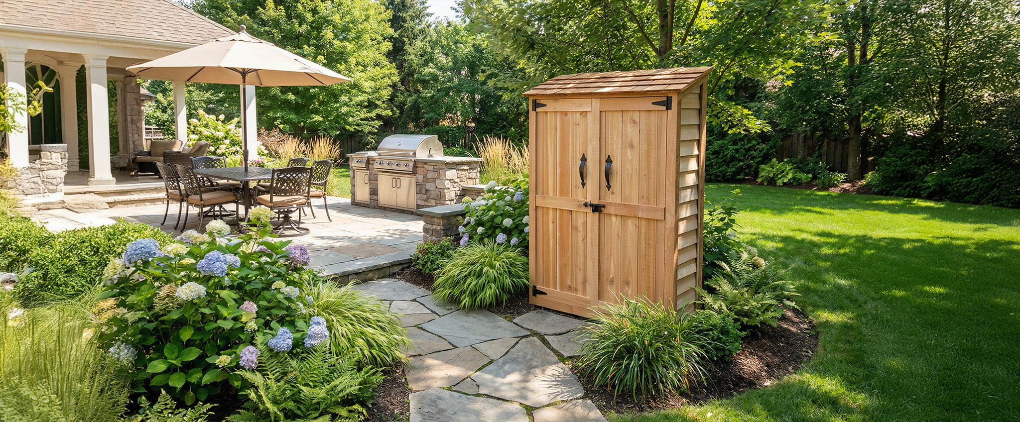 OLT Cedar Tool Shed 4x2, lifestyle banner view