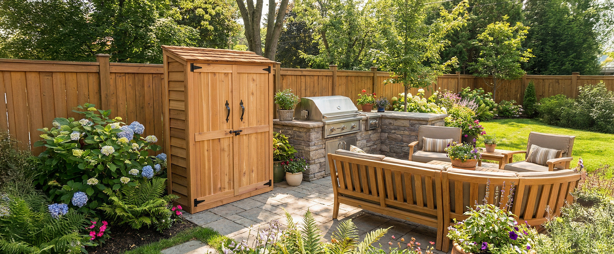 OLT Cedar Tool Shed 4x2, lifestyle banner view 2