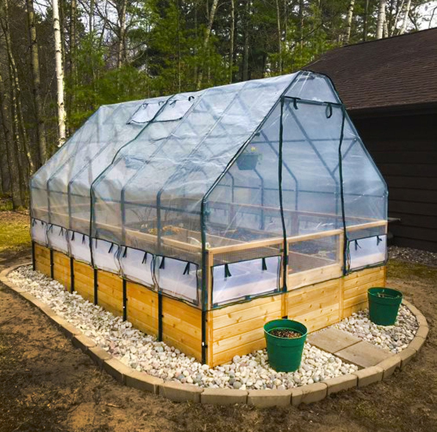 8'x12' raised cedar garden bed with greenhouse cover, additional view
