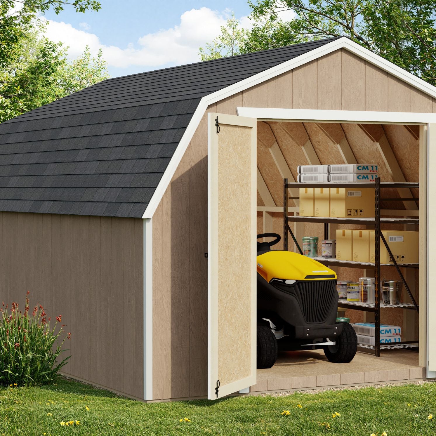 Value Gambrel Barn Shed - 4' Sidewalls in a real backyard setting