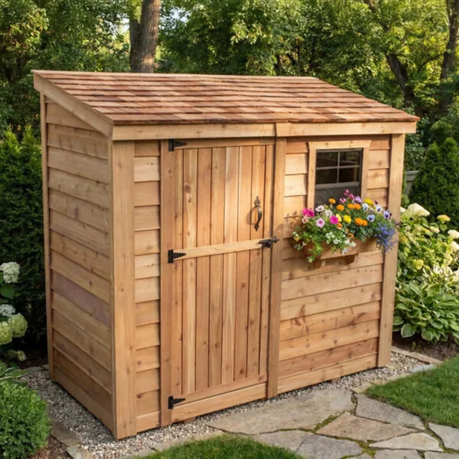 OLT 8’x4′ Cedar Shed With Screened Window and Flowerbox