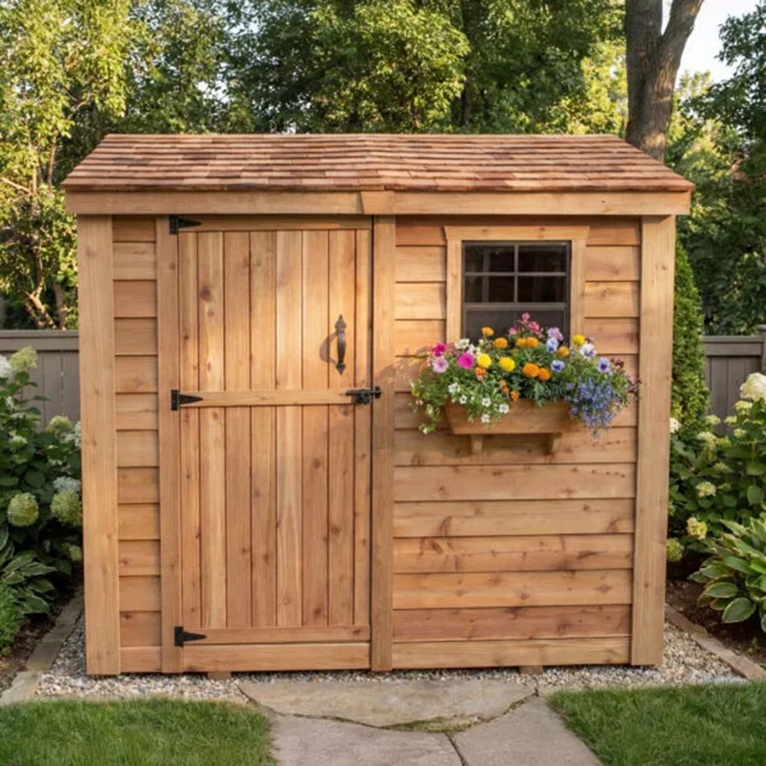 OLT 8’x4′ Cedar Shed With Screened Window and Flowerbox
