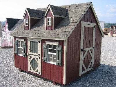 8*8 Cape Cod Playhouse painted without deck and rail. Child and adult doors shown.