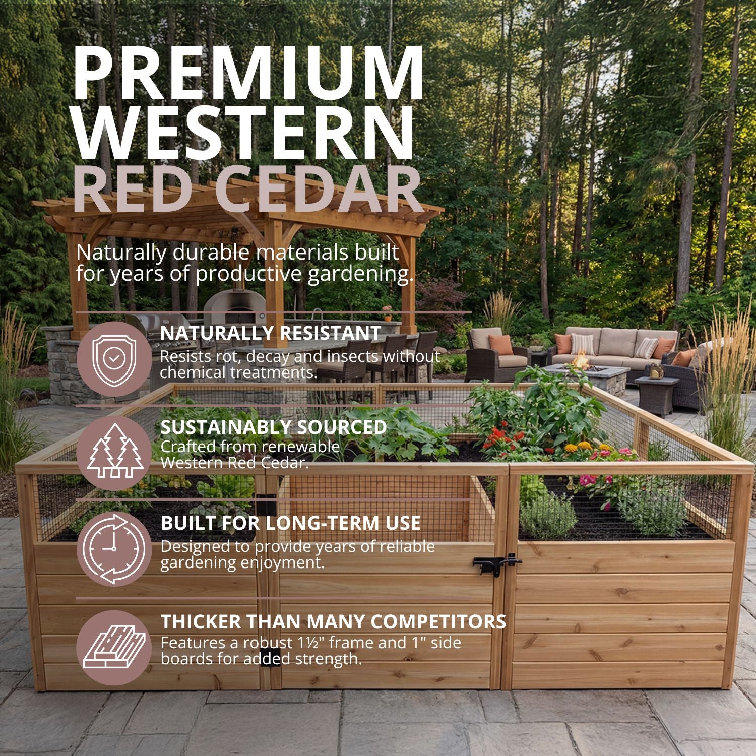 8'x8' raised cedar garden bed standard kit, view 3
