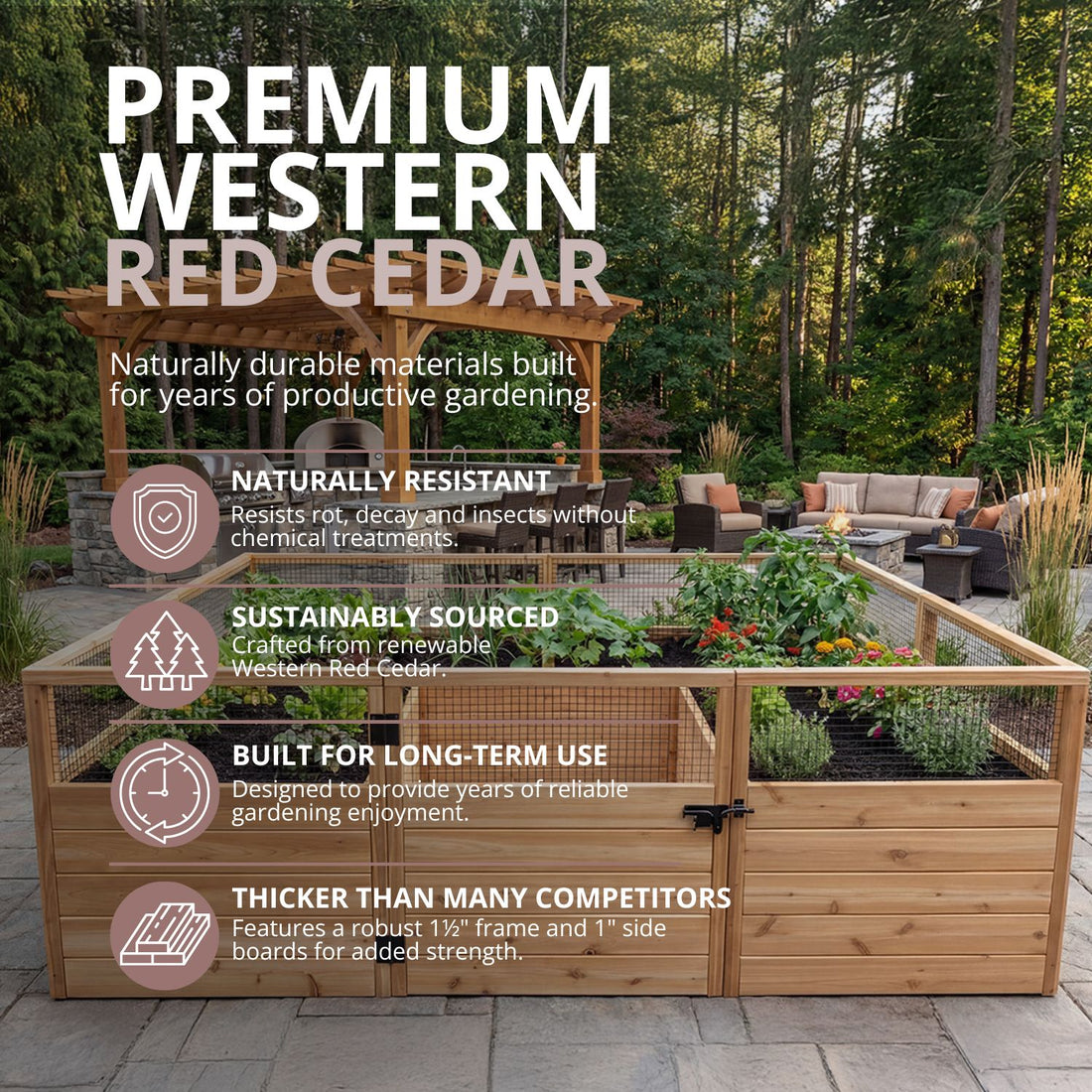 8'x8' raised cedar garden bed standard kit, view 3