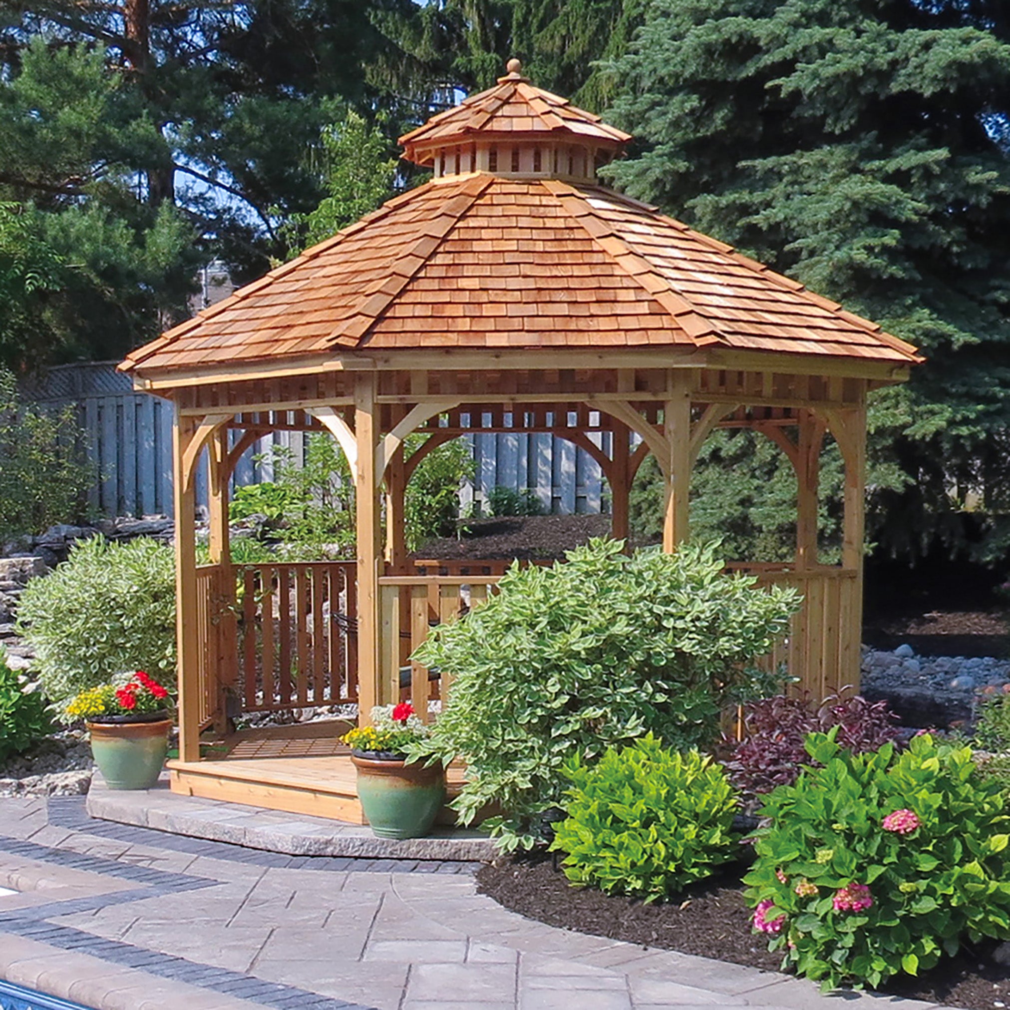 Cedar Bayside Octagon Gazebo (Fully Screen-In Option) by OLT