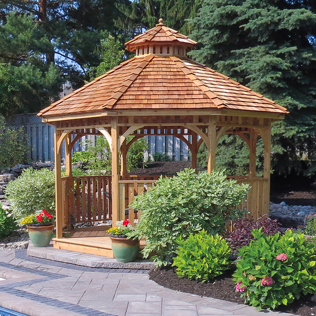 Cedar Bayside Octagon Gazebo (Fully Screen-In Option) by OLT