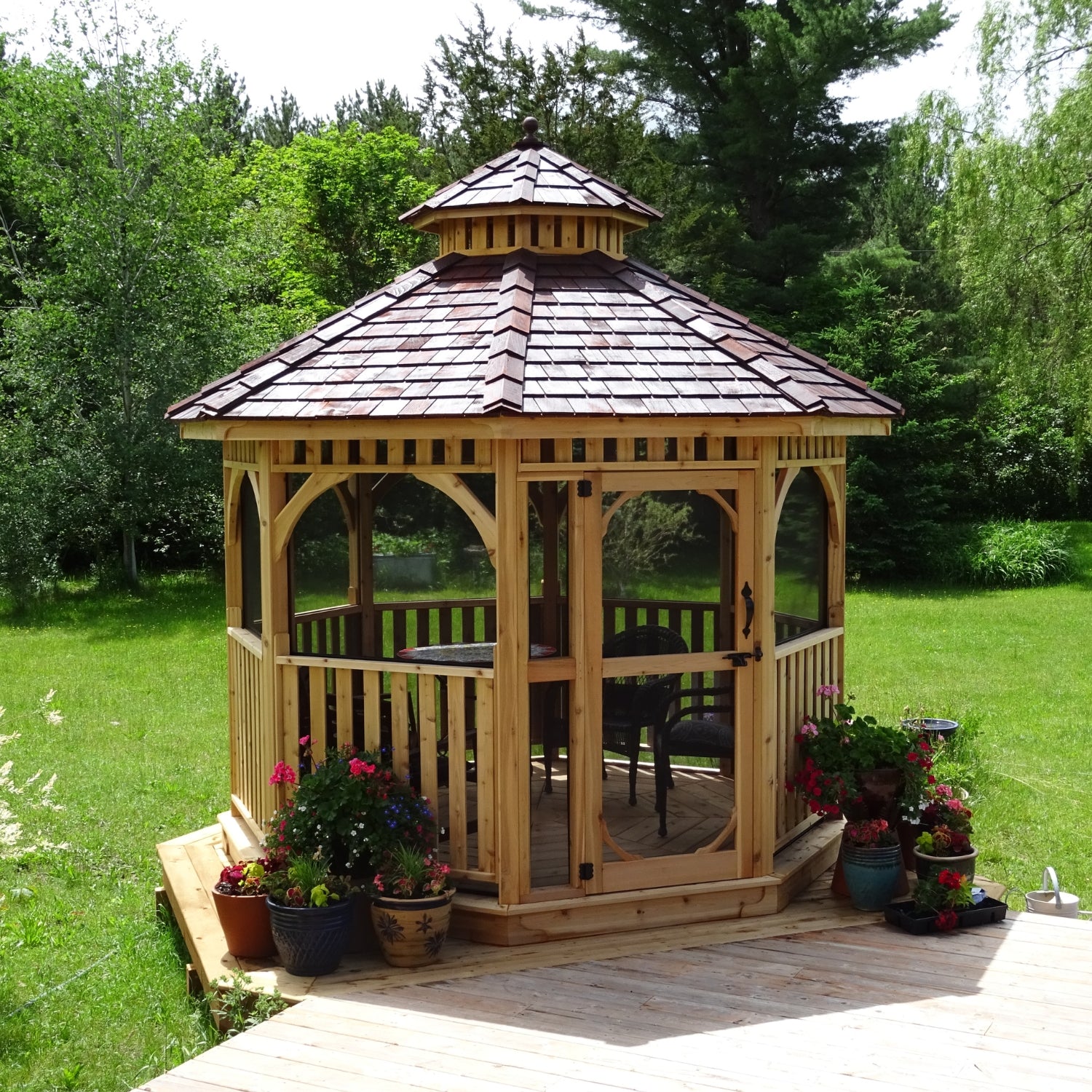 Cedar Bayside Octagon Gazebo (Fully Screen-In Option) by OLT