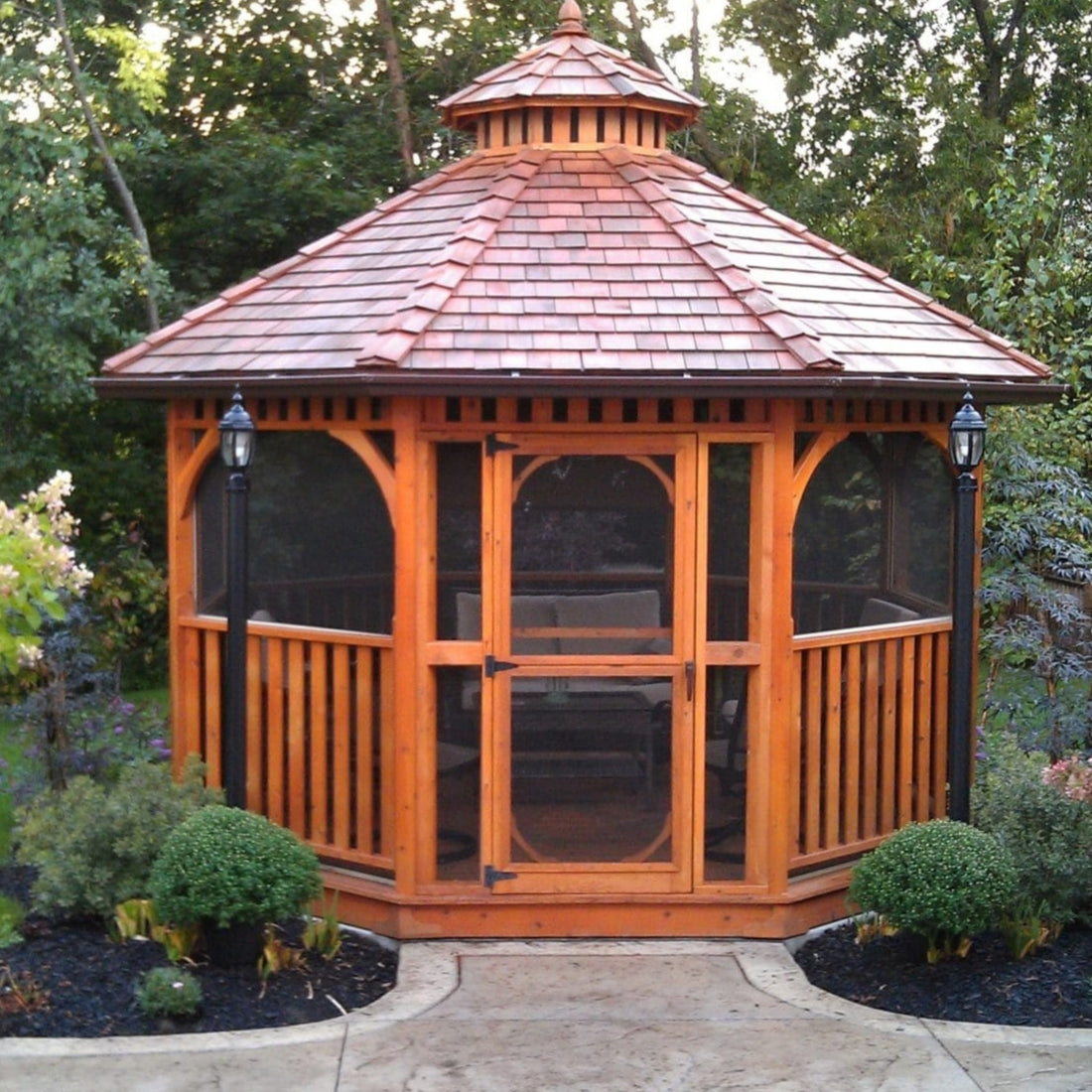 Cedar Bayside Octagon Gazebo (Fully Screen-In Option) by OLT