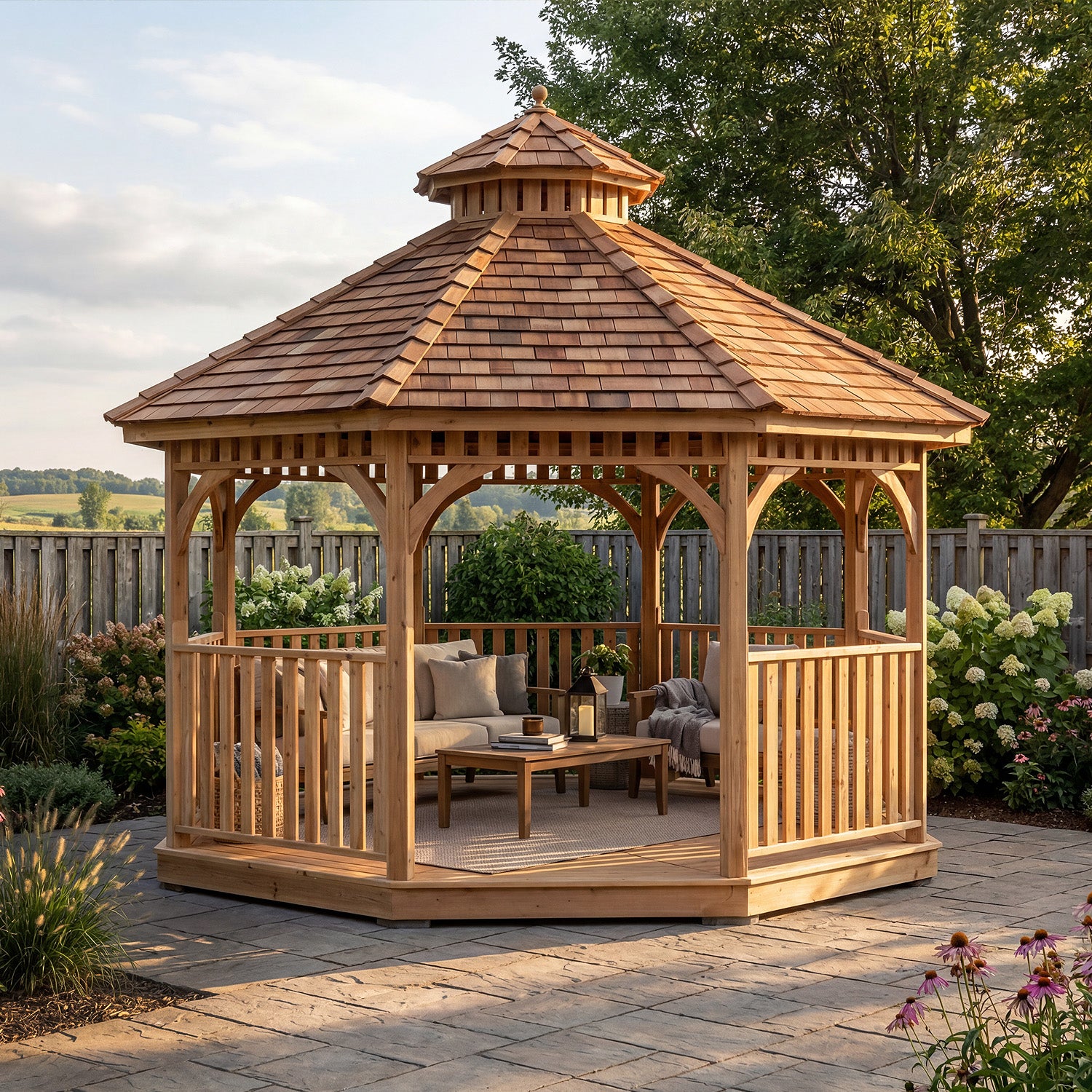 Cedar Bayside Octagon Gazebo (Fully Screen-In Option) by OLT