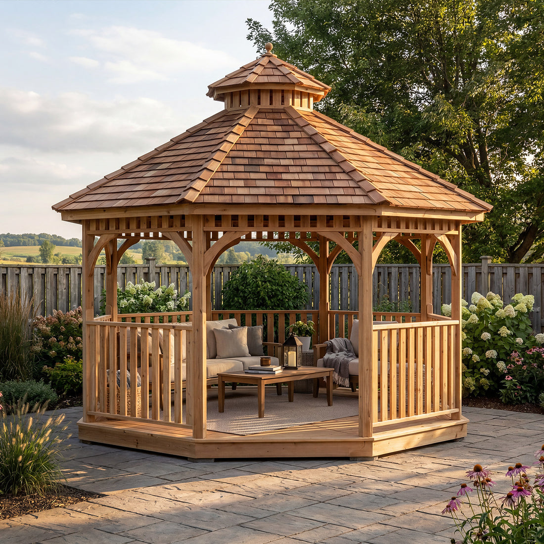 Cedar Bayside Octagon Gazebo (Fully Screen-In Option) by OLT