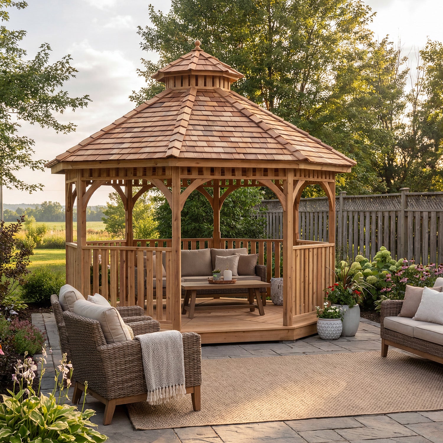Cedar Bayside Octagon Gazebo (Fully Screen-In Option) by OLT