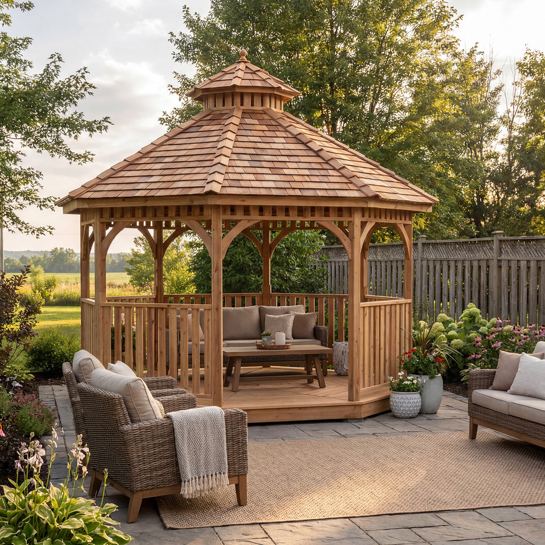 Cedar Bayside Octagon Gazebo (Fully Screen-In Option) by OLT