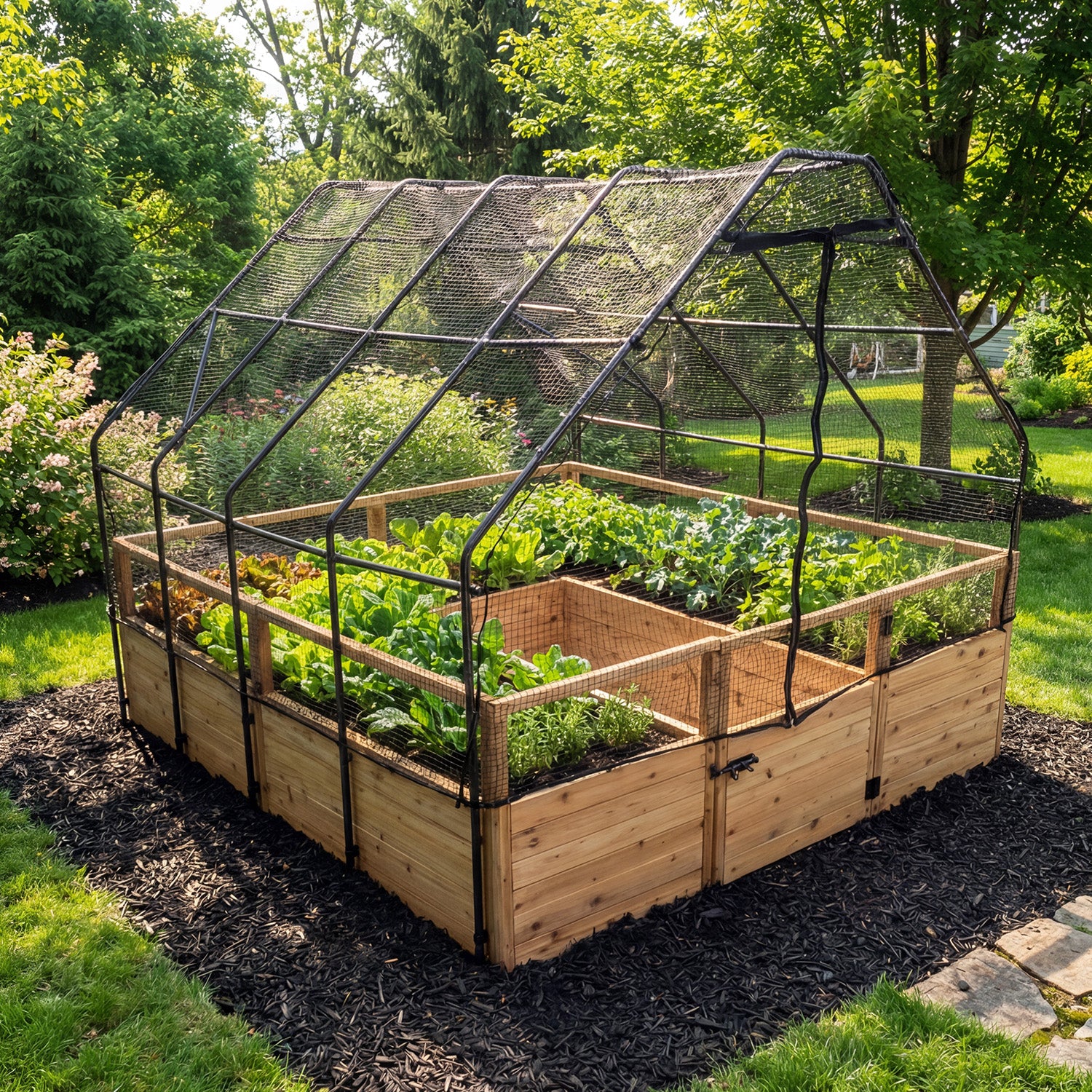 8'x8' raised cedar garden bed with bird netting kit, additional angle