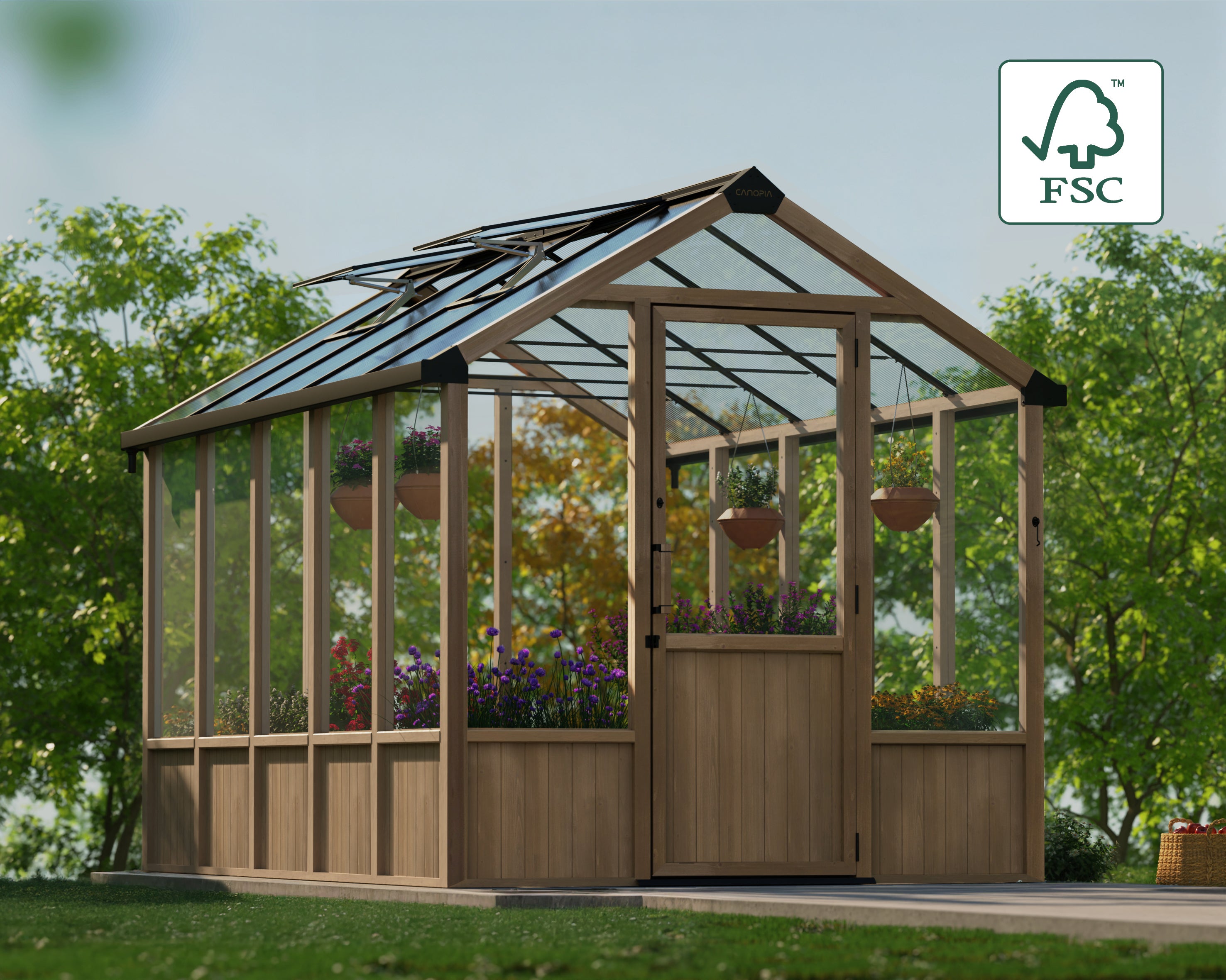 Natura Cedar Wood Greenhouse - Clear Polycarbonate pnels