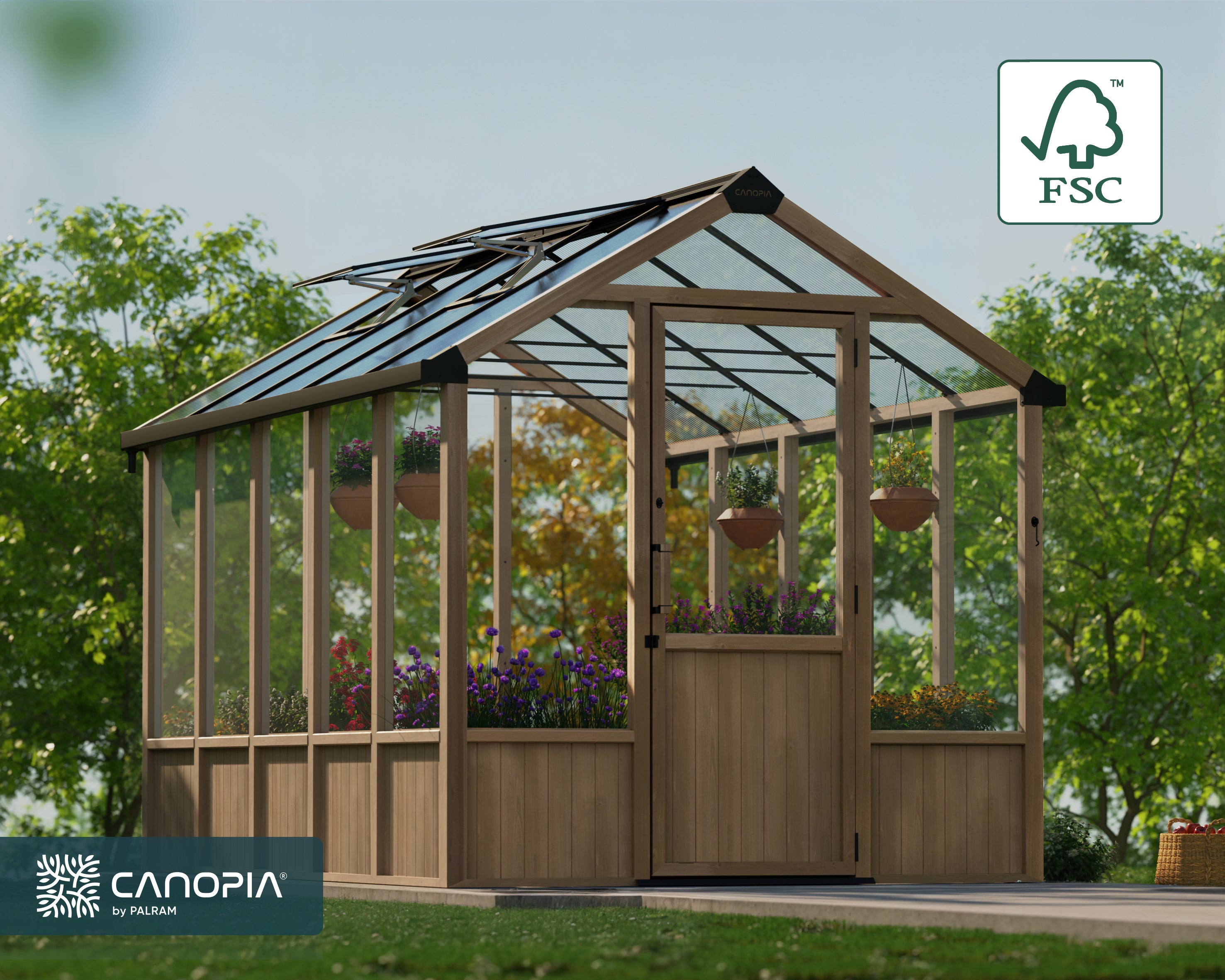 Natura Cedar Wood Greenhouse - Clear Polycarbonate pnels