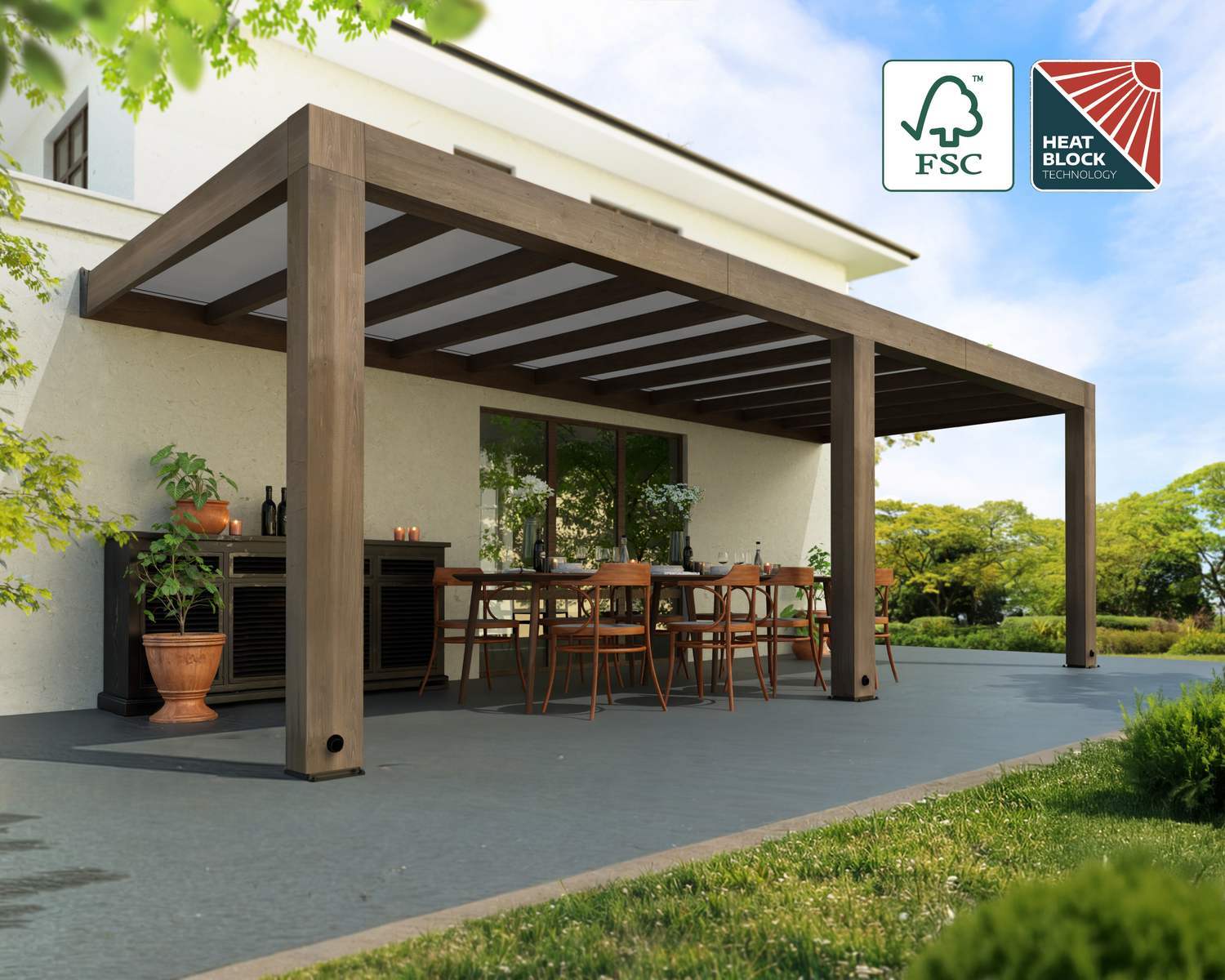 Helsinki Cedar Patio Cover full installed residential shot
