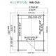 Kids Club playhouse floor plan diagram, U.S. and metric measurements