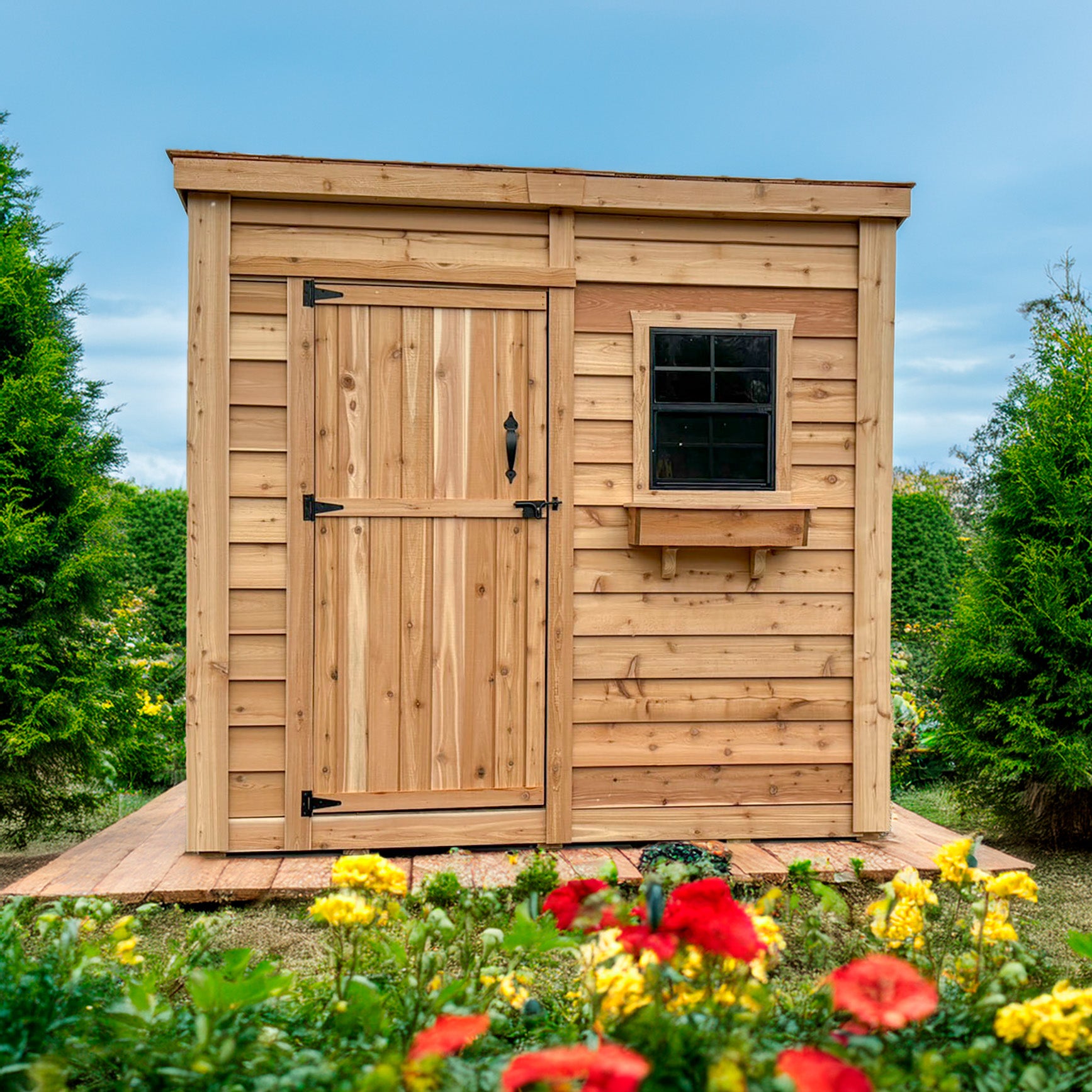 OLT 8’x4′ Cedar Shed With Screened Window and Flowerbox
