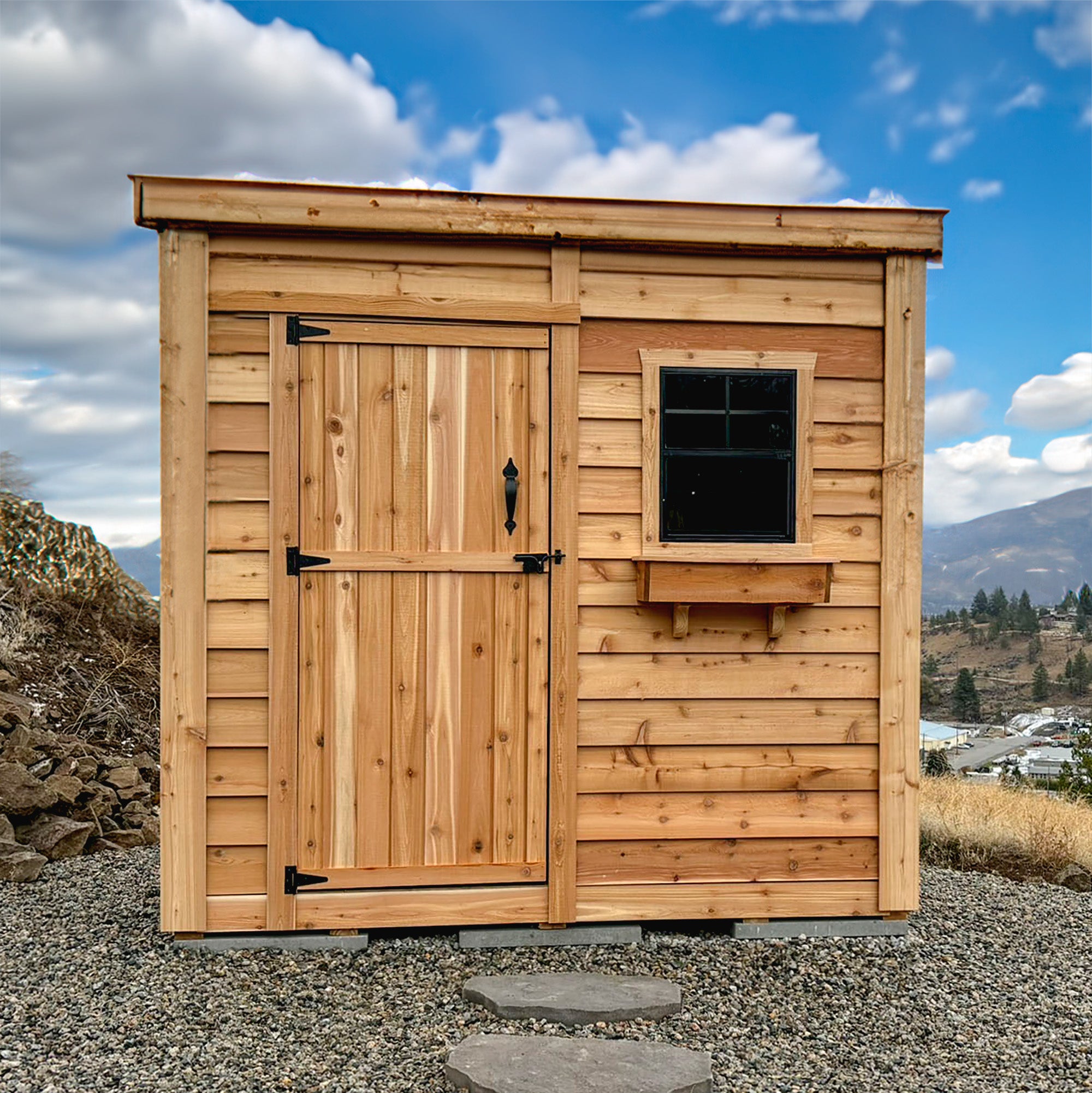 OLT 8’x4′ Cedar Shed With Screened Window and Flowerbox