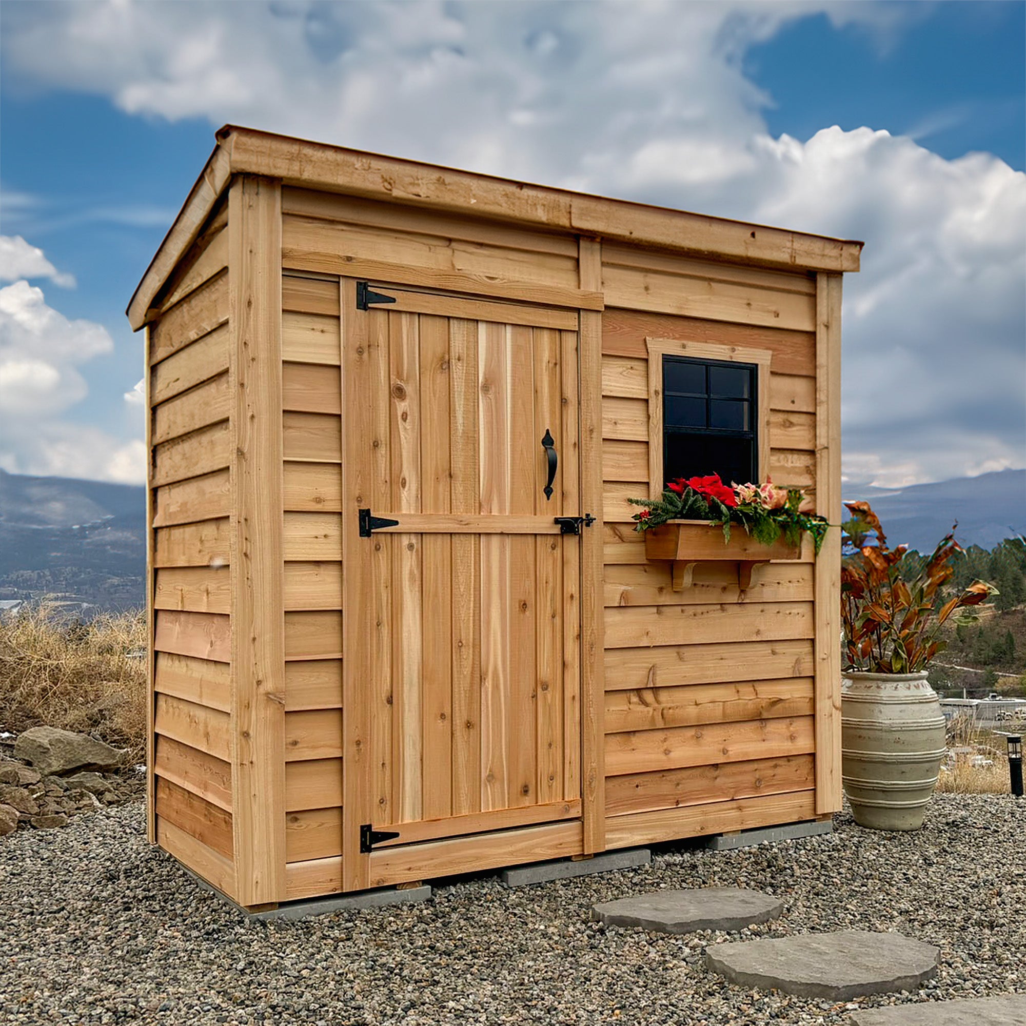 OLT 8’x4′ Cedar Shed With Screened Window and Flowerbox