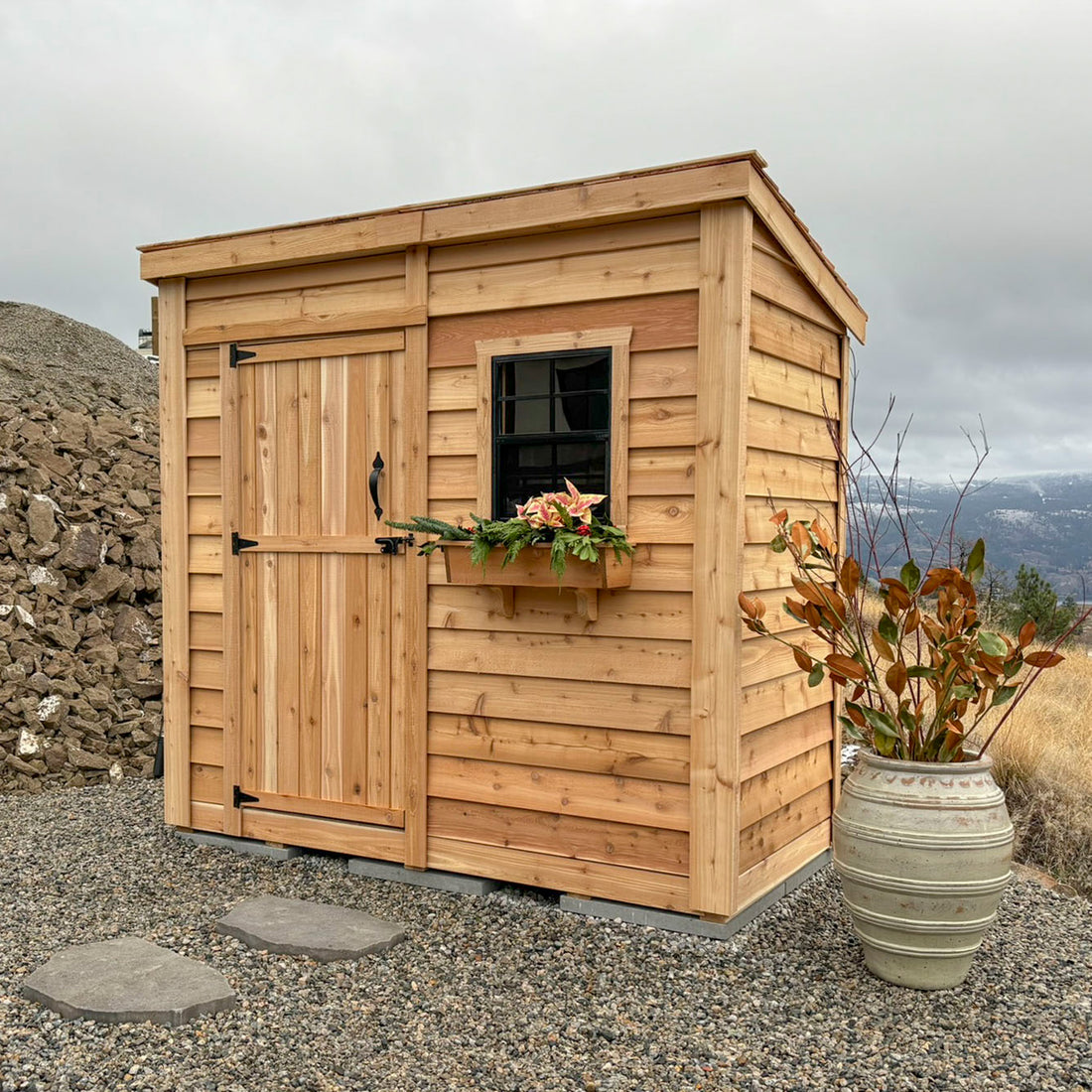 OLT 8’x4′ Cedar Shed With Screened Window and Flowerbox