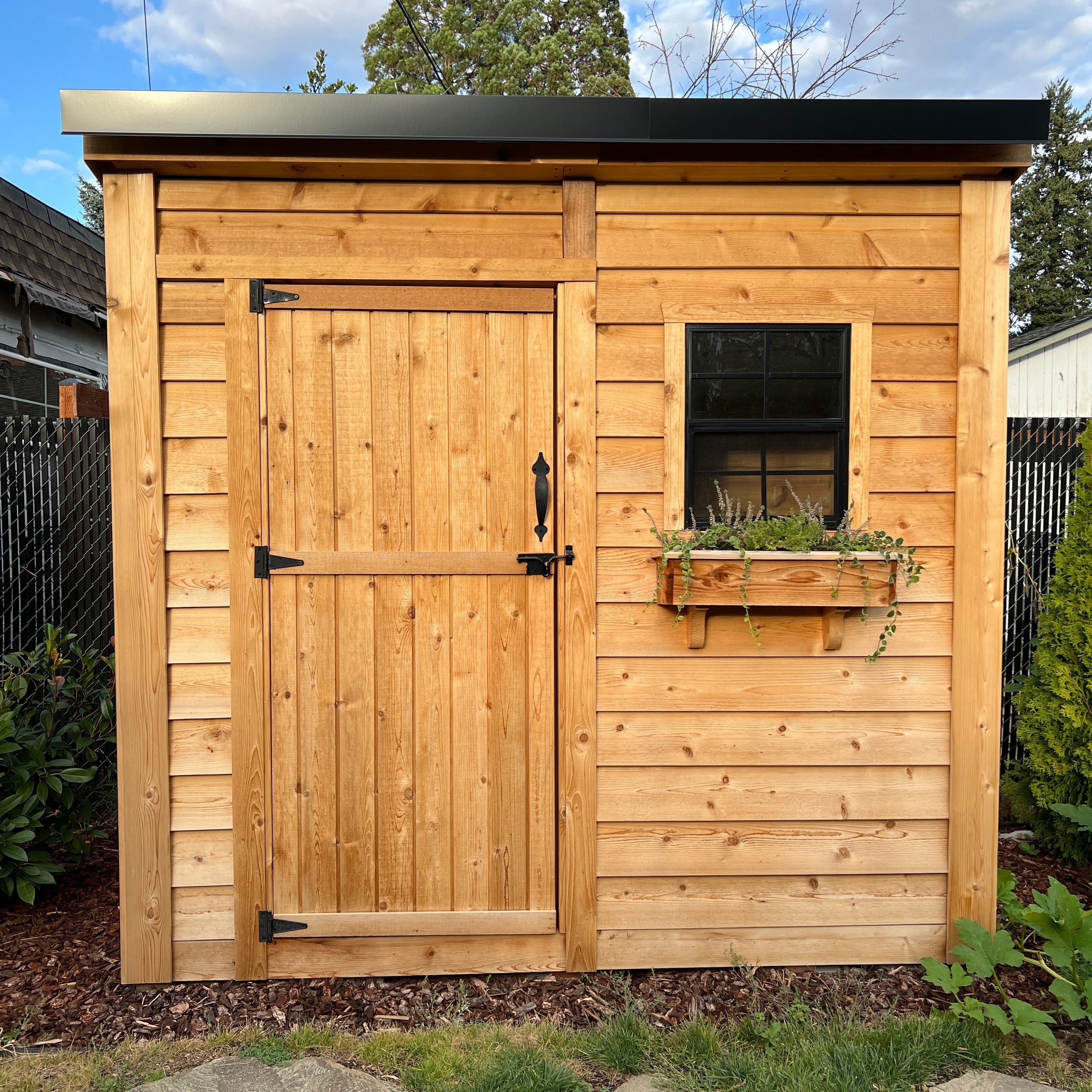 OLT 8’x4′ Cedar Shed With Screened Window and Flowerbox