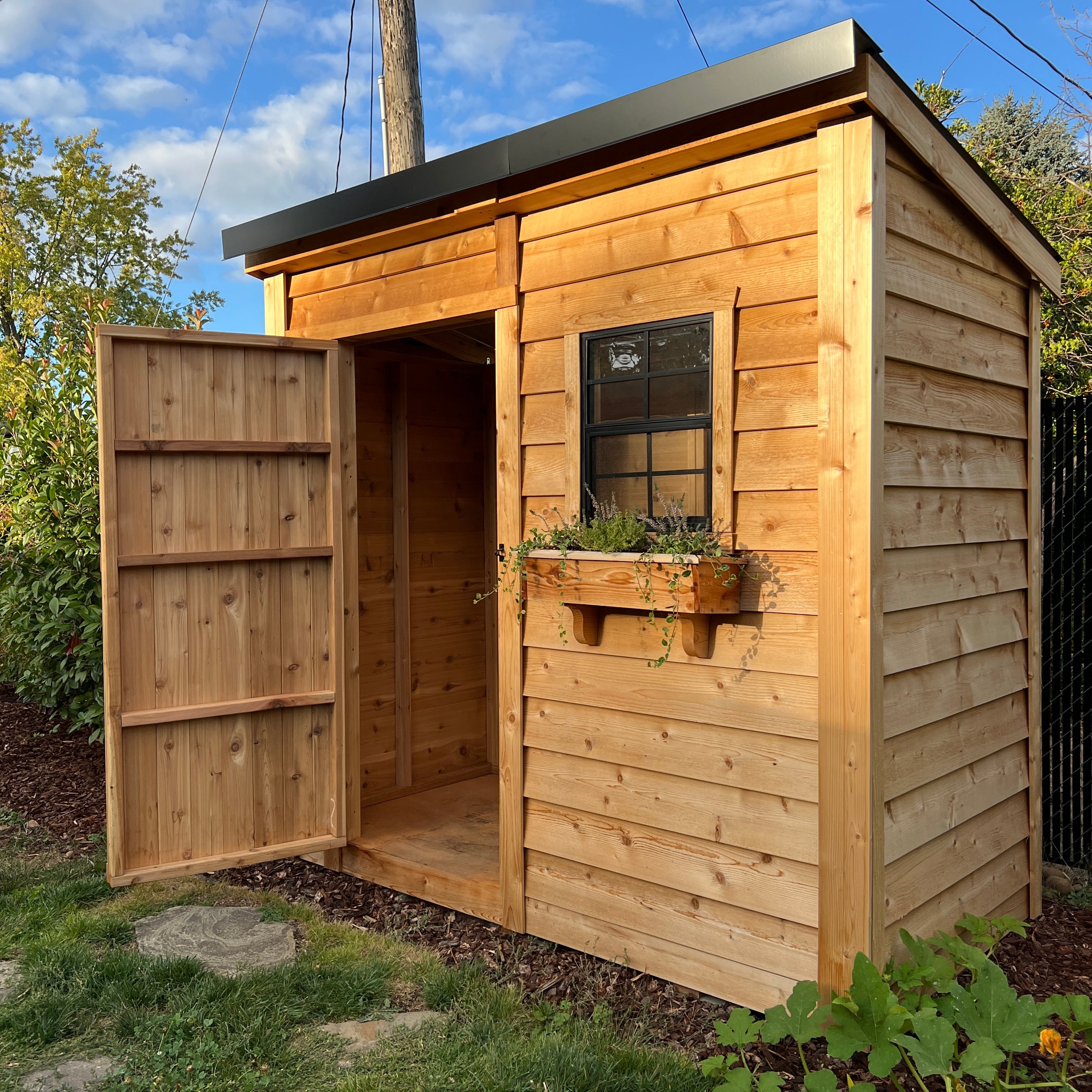 OLT 8’x4′ Cedar Shed With Screened Window and Flowerbox