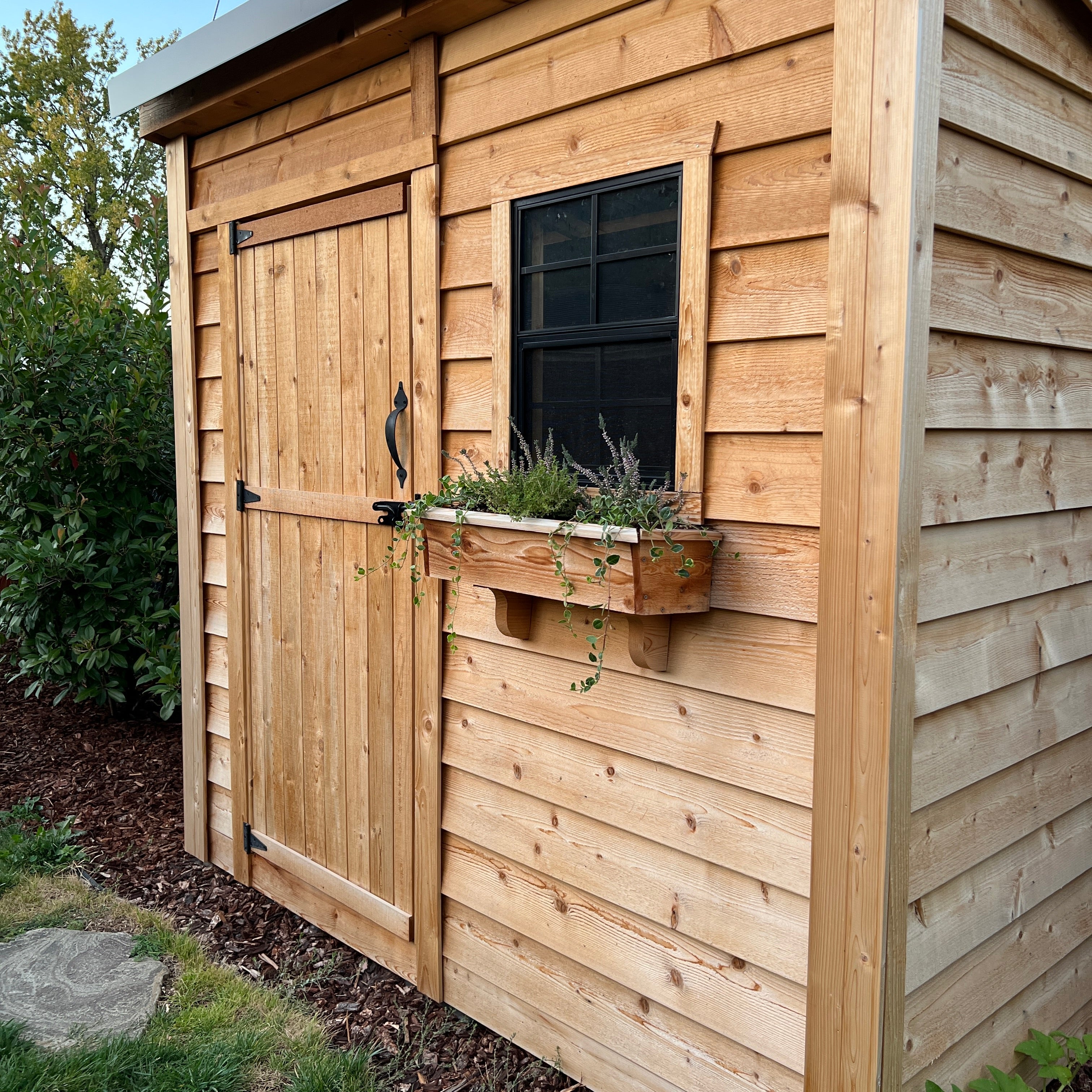 OLT 8’x4′ Cedar Shed With Screened Window and Flowerbox