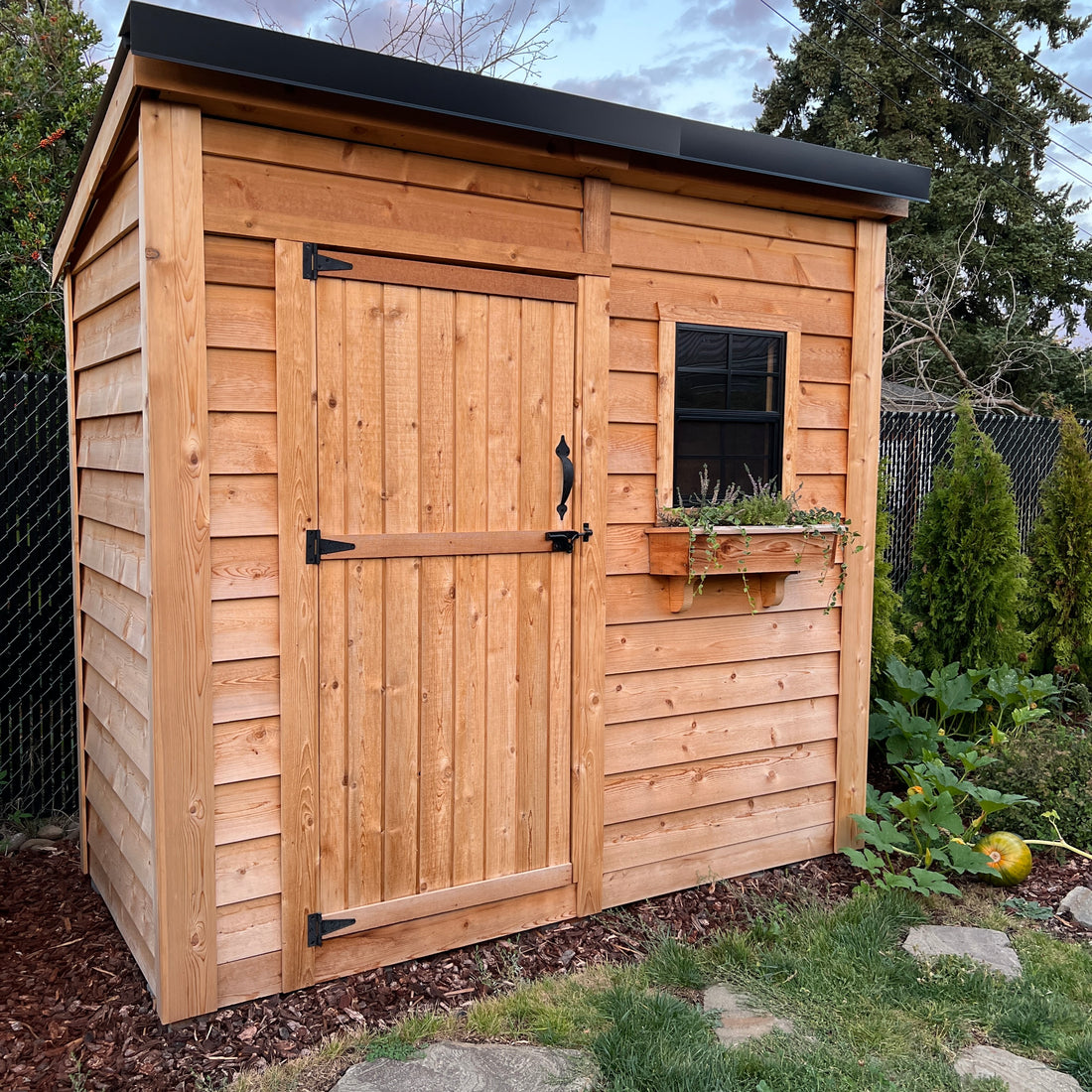 OLT 8’x4′ Cedar Shed With Screened Window and Flowerbox