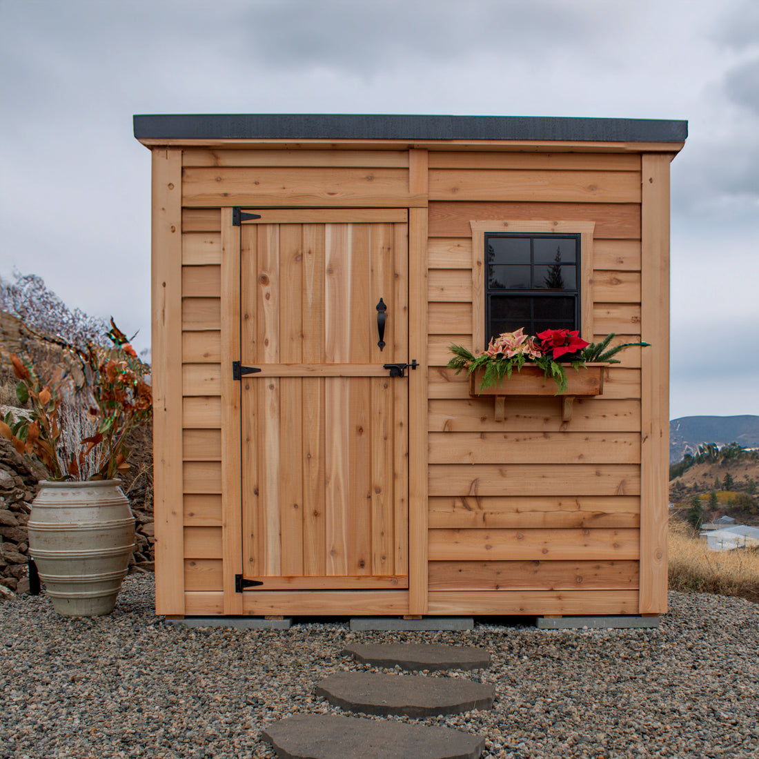 OLT 8’x4′ Cedar Shed With Screened Window and Flowerbox