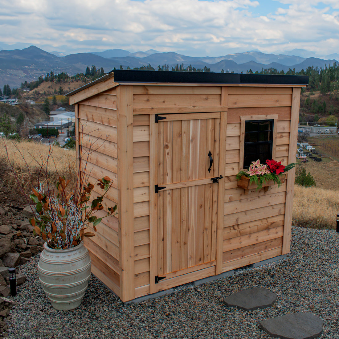 OLT 8’x4′ Cedar Shed With Screened Window and Flowerbox