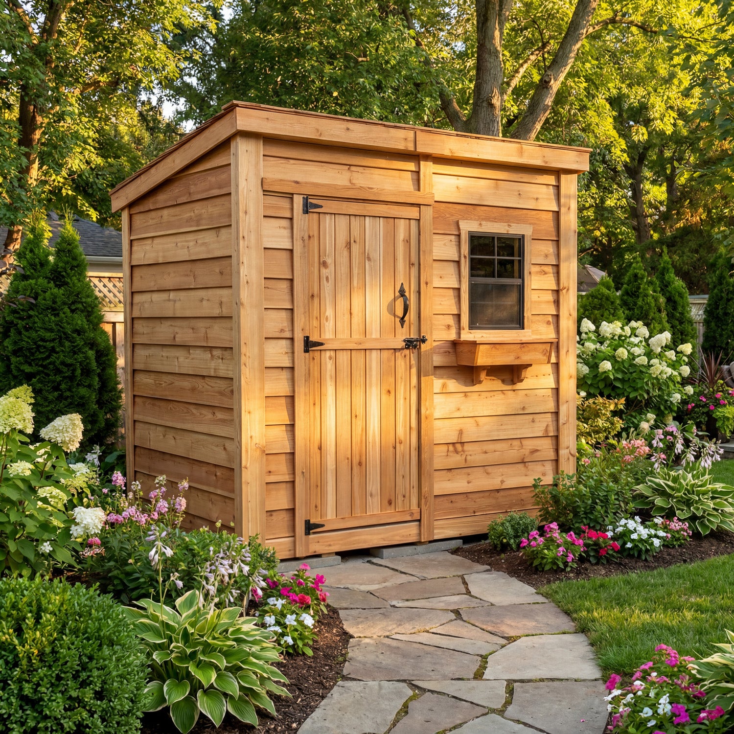 OLT 8’x4′ Cedar Shed With Screened Window and Flowerbox