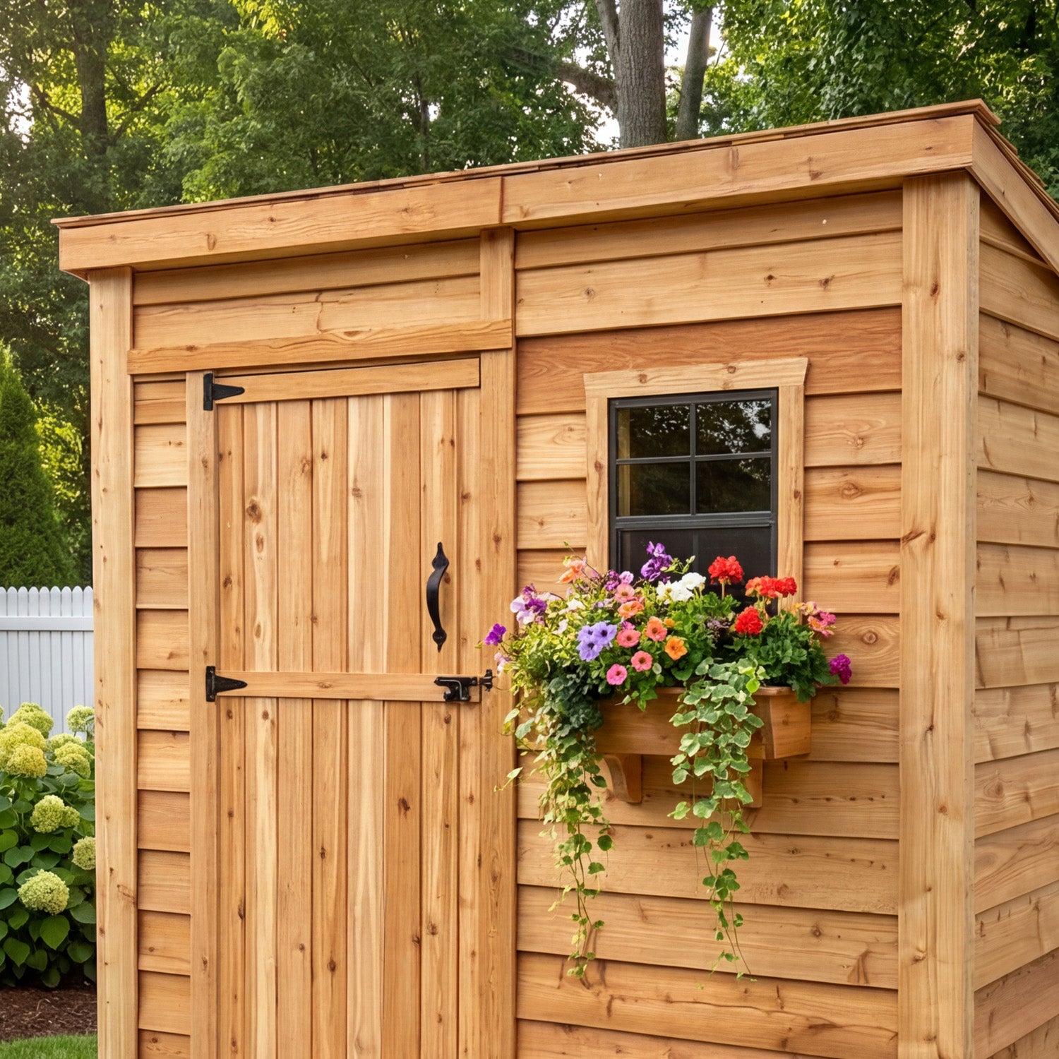 OLT 8’x4′ Cedar Shed With Screened Window and Flowerbox