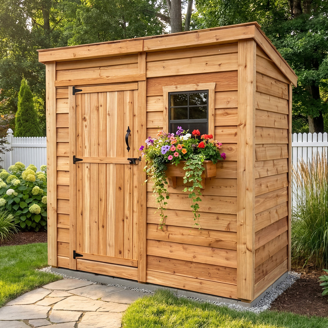 OLT 8’x4′ Cedar Shed With Screened Window and Flowerbox