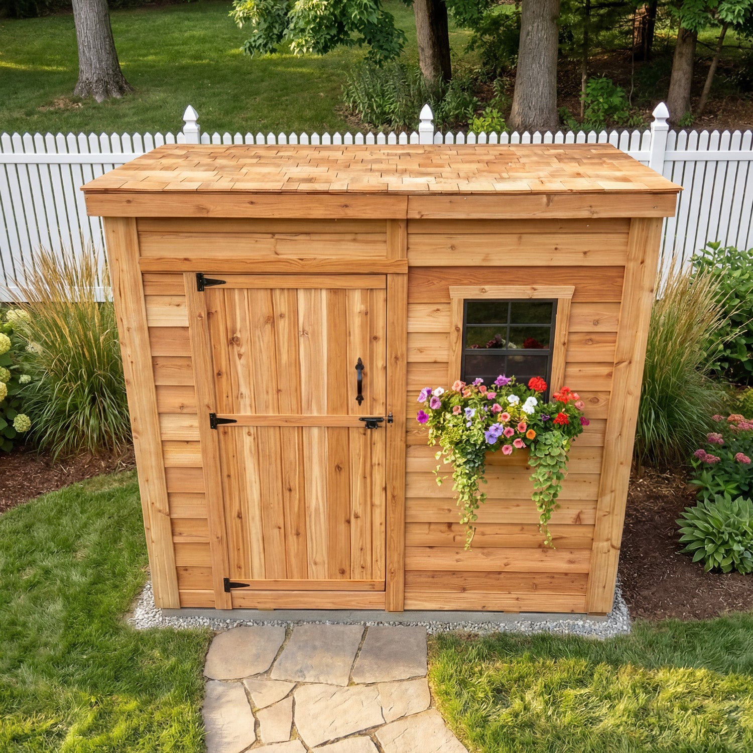 OLT 8’x4′ Cedar Shed With Screened Window and Flowerbox