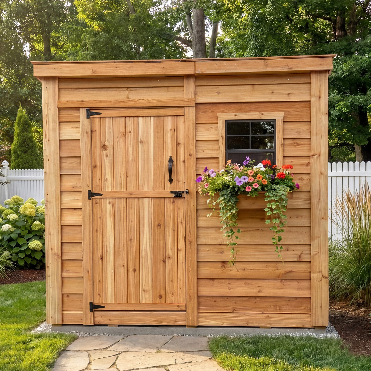 OLT 8’x4′ Cedar Shed With Screened Window and Flowerbox