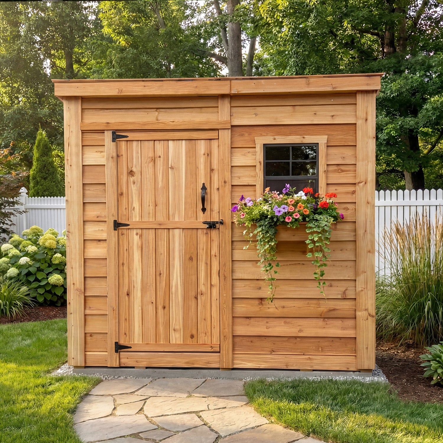 OLT 8’x4′ Cedar Shed With Screened Window and Flowerbox