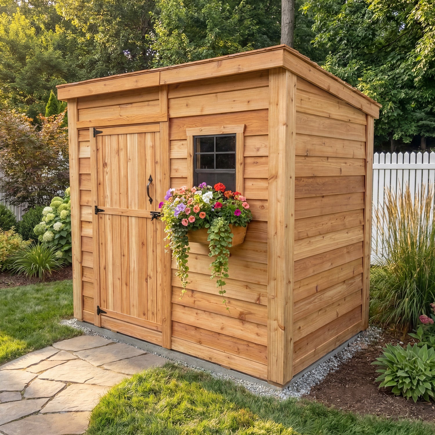 OLT 8’x4′ Cedar Shed With Screened Window and Flowerbox
