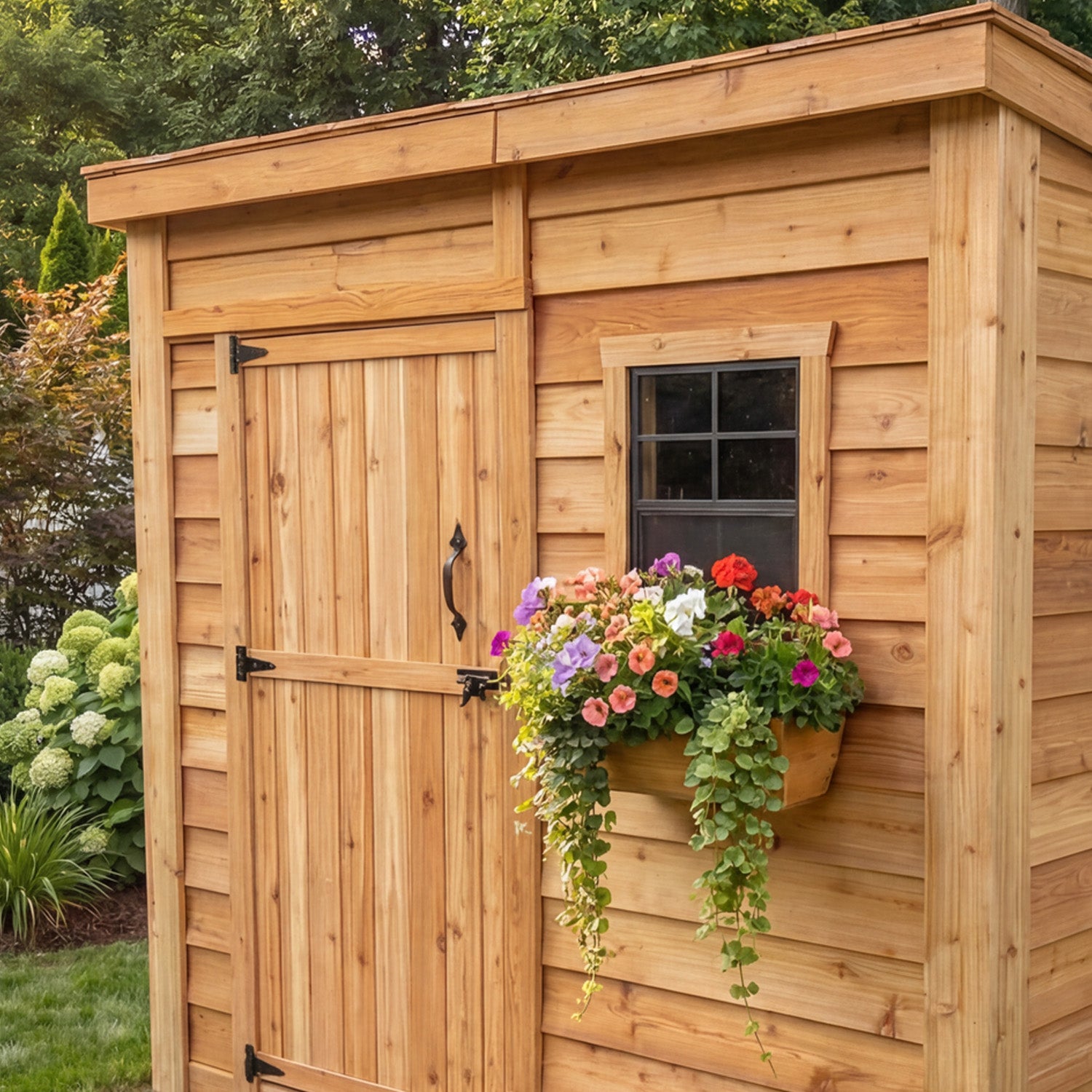 OLT 8’x4′ Cedar Shed With Screened Window and Flowerbox