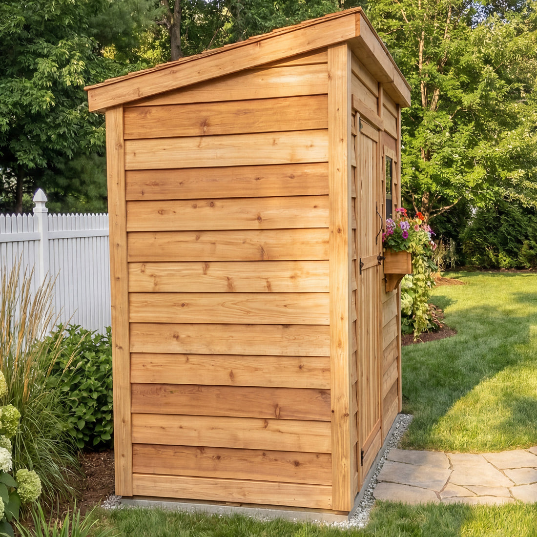 OLT 8’x4′ Cedar Shed With Screened Window and Flowerbox