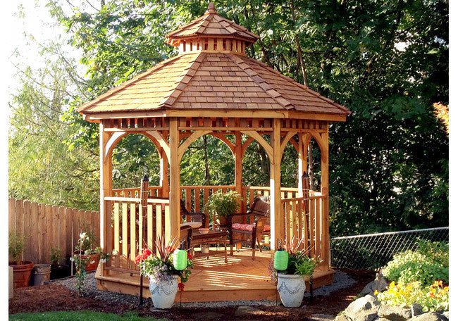 Cedar Octagon Gazebo, 10ft size, exterior view