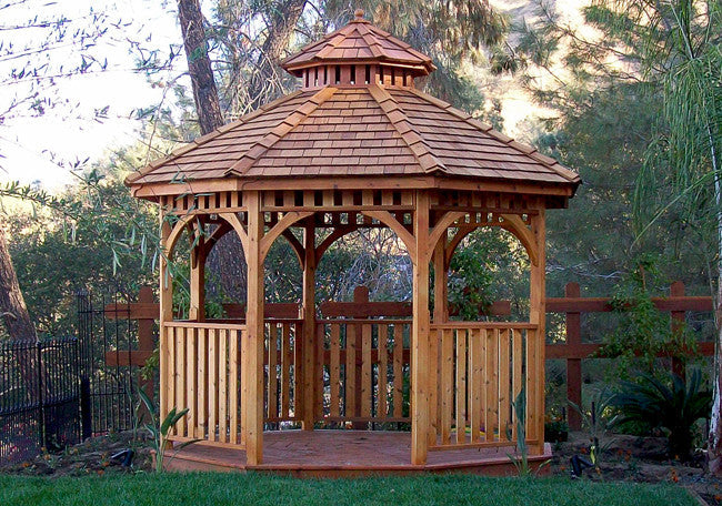 Cedar Octagon Gazebo, 10ft size, additional exterior view