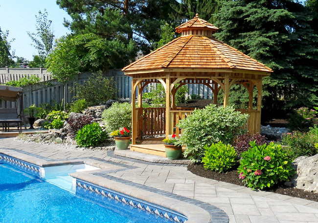 Cedar Octagon Gazebo, 12ft size, exterior view