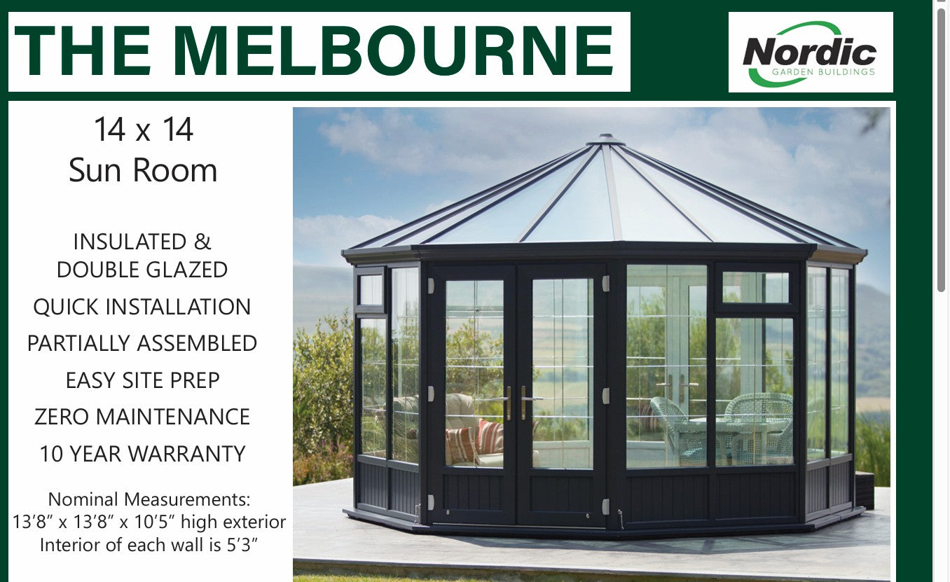 Melbourne Garden Room by Nordic - INSULATED YEAR ROUND USE