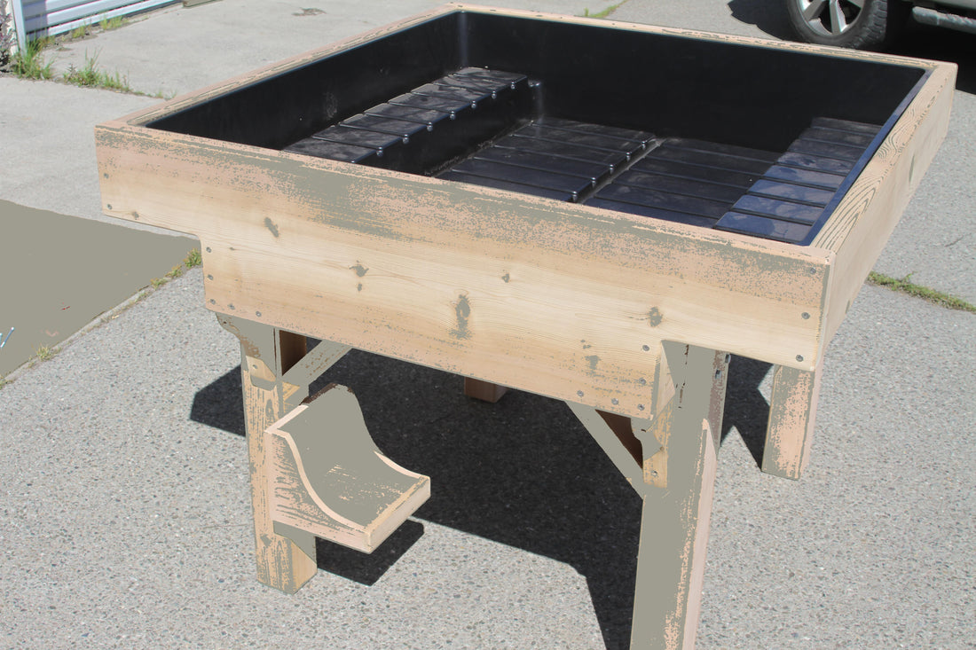 ADA-compliant garden bed side view showing grow tray without wheels