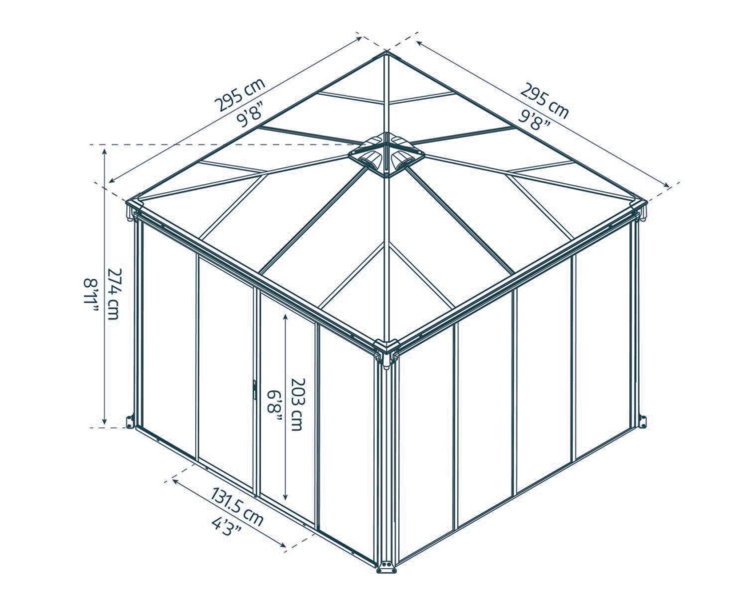 Ledro Enclosed Gazebo dimensions diagram