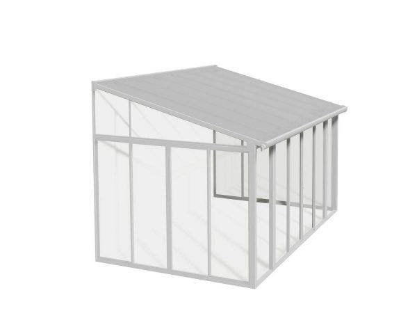 San Remo sunroom patio enclosure, white frame with clear polycarbonate panels